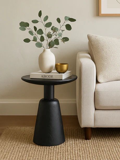 Sculptura Black Pedestal Side Table